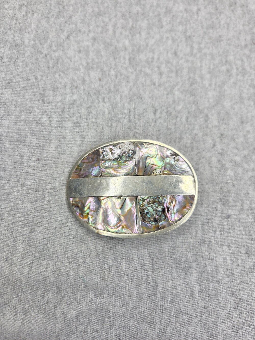 Vintage Abalone Belt Buckle Mexico Mosaic Oval Womens Repair or Repurpose